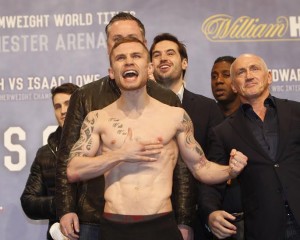 FRAMPTON-QUIGG IBF/WBA SUPER BANTAMWEIGHT UNIFICATION TITLE FIGHTWEIGH IN MANCHESTER ARENA,MANCHESTERPIC;LAWRENCE LUSTIGIBF CHAMPION CARL FRAMPTON AND WBA CHAMPION SCOTT QUIGG WEIGH IN